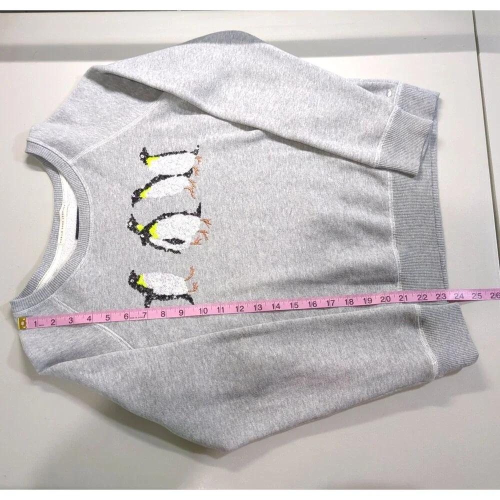 American Eagle Women's M Sequin Penguins Gray Sweatshirt Hello Good Looking